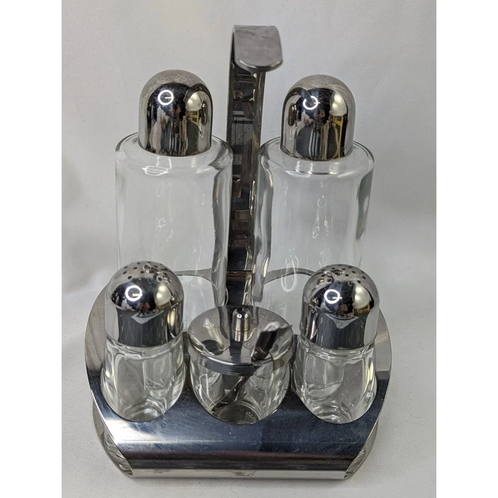 Borgonovo Condiment Set Salt Pepper‎ Metal Holder Italy